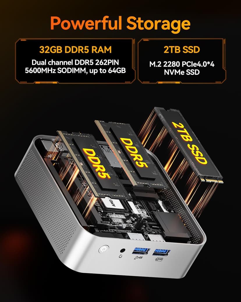GEEKOM A8 AI Mini PC, AMD Ryzen 9 8945HS (up to 5.2GHz) Mini Computers, 32GB DDR5 5600MHz RAM&2TB PCIe 4.0 SSD, Windows 11 Pro Mini Desktop, AMD Ryzen AI/Radeon 780M/WiFi 6E/BT5.2/USB4/8K/Quad Display