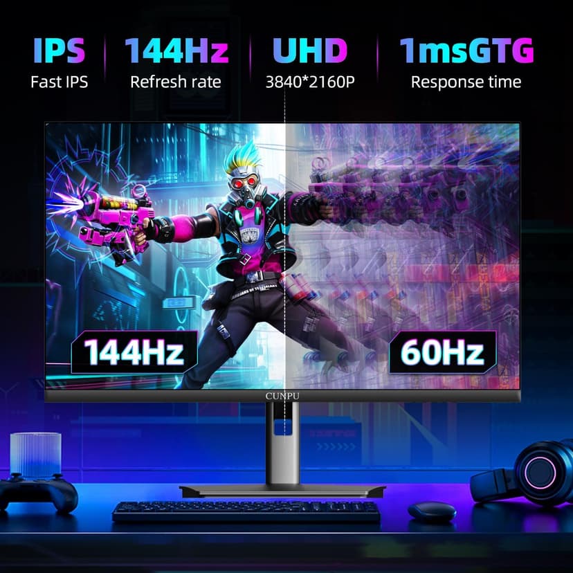 27 Inch 4K 144Hz Gaming Monitor, UHD 3840x2160 Fast IPS Panel PC Monitor, 135% sRGB, HDR400Nit, Freesync & G-sync, Support PS5 120Hz VRR, HDMI 2.1,DP 1.4, Height/Vertical Adjustment