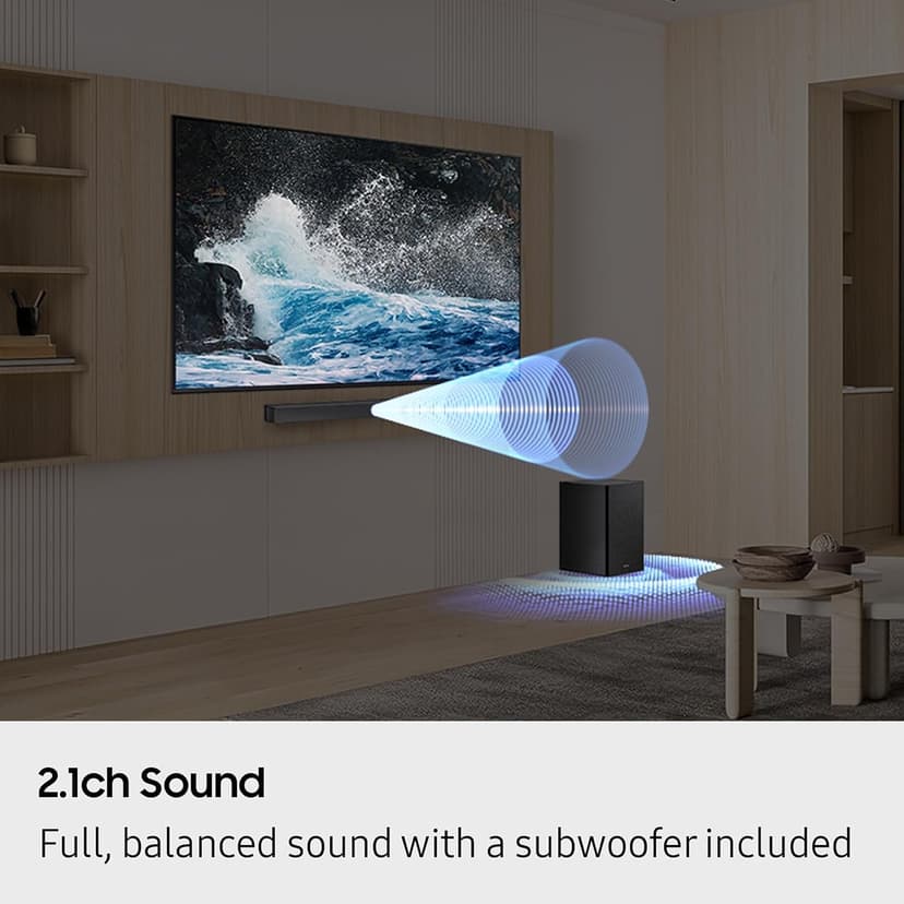 SAMSUNG B-Series Soundbar HW-B550F 2.1 ch DTS Virtual:X Soundbar with Subwoofer (2025 Model) Voice Enhance Mode, Bass Boost, Adaptive Sound