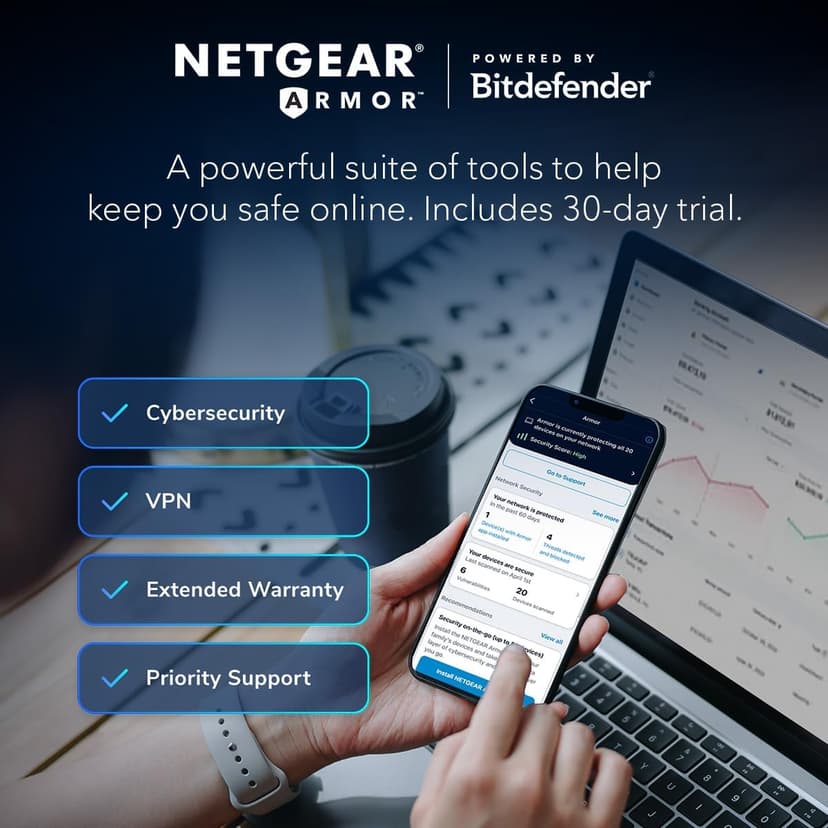 NETGEAR 4-Stream WiFi 6 Router (R6700AX) – Security Features, AX1800 Wireless Speed (Up to 1.8 Gbps), Covers up to 1,500 sq. ft., 20 devices