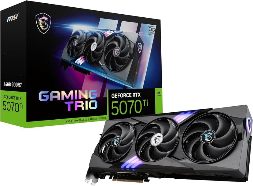 MSI NVIDIA GeForce RTX 5070 Ti 16G Gaming Trio OC Plus Graphics Card Gaming GDDR7 256 Bits, Boost Frequency up to 2580MHz, PCIe Gen 5, DLSS 4, DP 2.1 x 3, HDMI 2.1 x 1