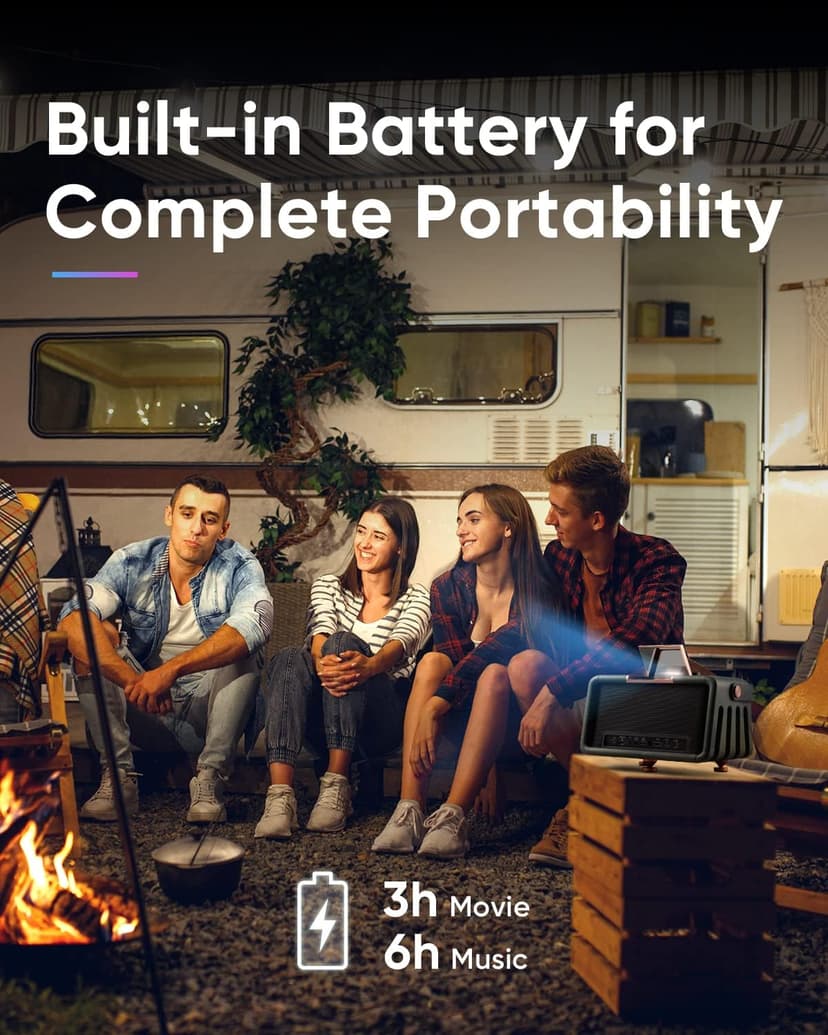 NOMVDIC X300 Outdoor Projector, Battery Powered Projector, Portable Projector with WiFi and Bluetooth, 16W Harman Kardon Speakers, 110" Screen, 1080P, Movie Projector for Outdoor Use