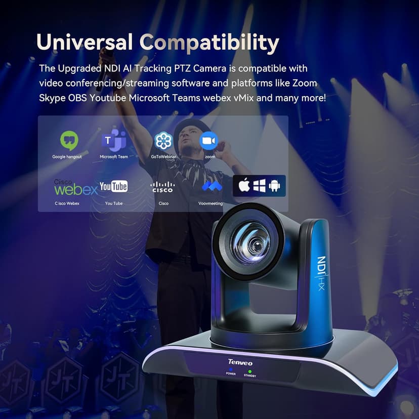 Tenveo AI Auto Tracking NDI PTZ Camera 3G-SDI/HDMI/USB3.0/LAN PoE 30X Optical+8X Digital Zoom IP Live Streaming Camera, FHD 1080P 60FPS for Church Services Worship Large Events Live Broadcast