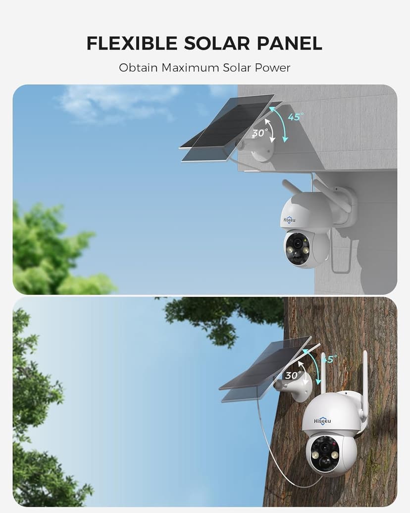 Hiseeu Solar Camera Wireless Outdoor, Home Security Camera System, 2.4G & 5G WiFi, Solar-Powered 4MP 4 Cam-Kit, Color Night Vision, 360° View, Pan & Tilt, 1TB HDD Local Recording, No Subscription