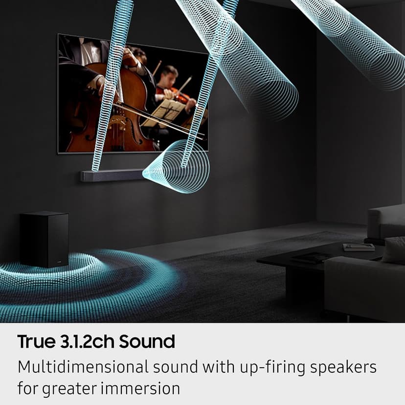 SAMSUNG Q-Series Soundbar HW Q600F 3.1.2 ch Subwoofer (2025 Model) SpaceFit Sound Pro, Q-Symphony, Adaptive Sound