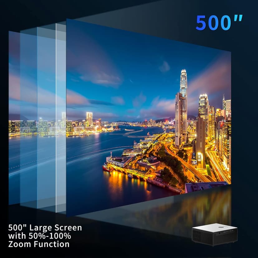 4K Projector with Wifi 6 and Bluetooth,ABoolon P6 1000 ASIN Outdoor Movie Projector with 500"Display,6D Keystone Correction,50%Zoom,PPT,Native 1080P Projector 4K Compatible TV Stick,iOS,Android,Win