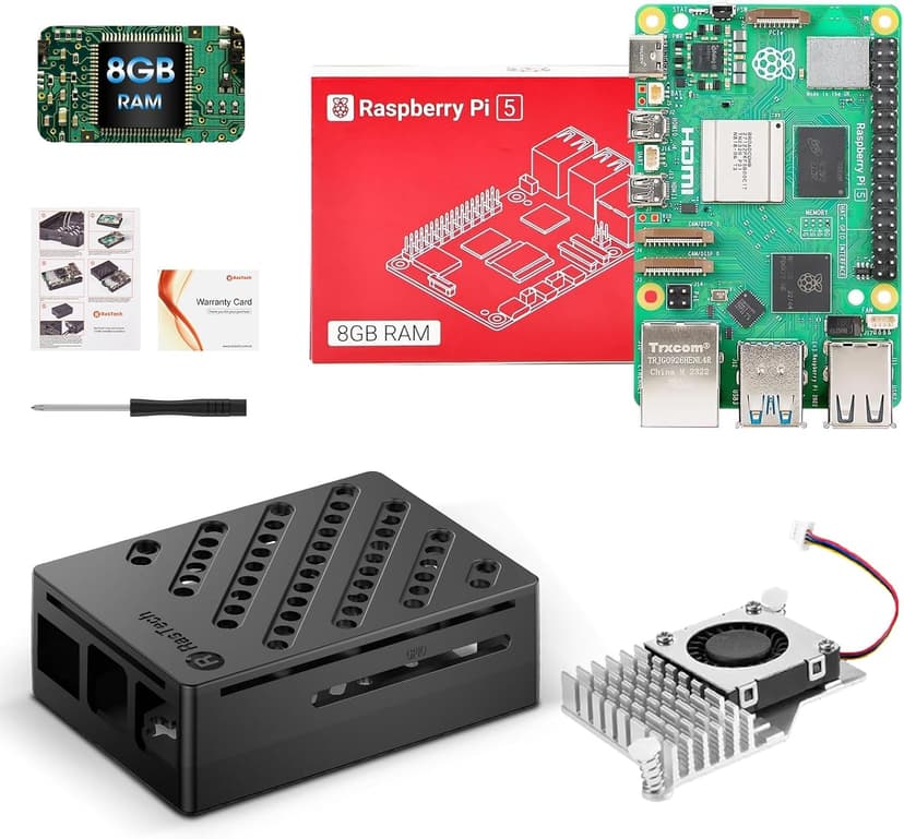 RasTech Raspberry Pi 5 Kit 8GB RAM with Pi 5 Case,Active Cooler,Screwdrive and Raspberry Pi 5 8GB Board Included