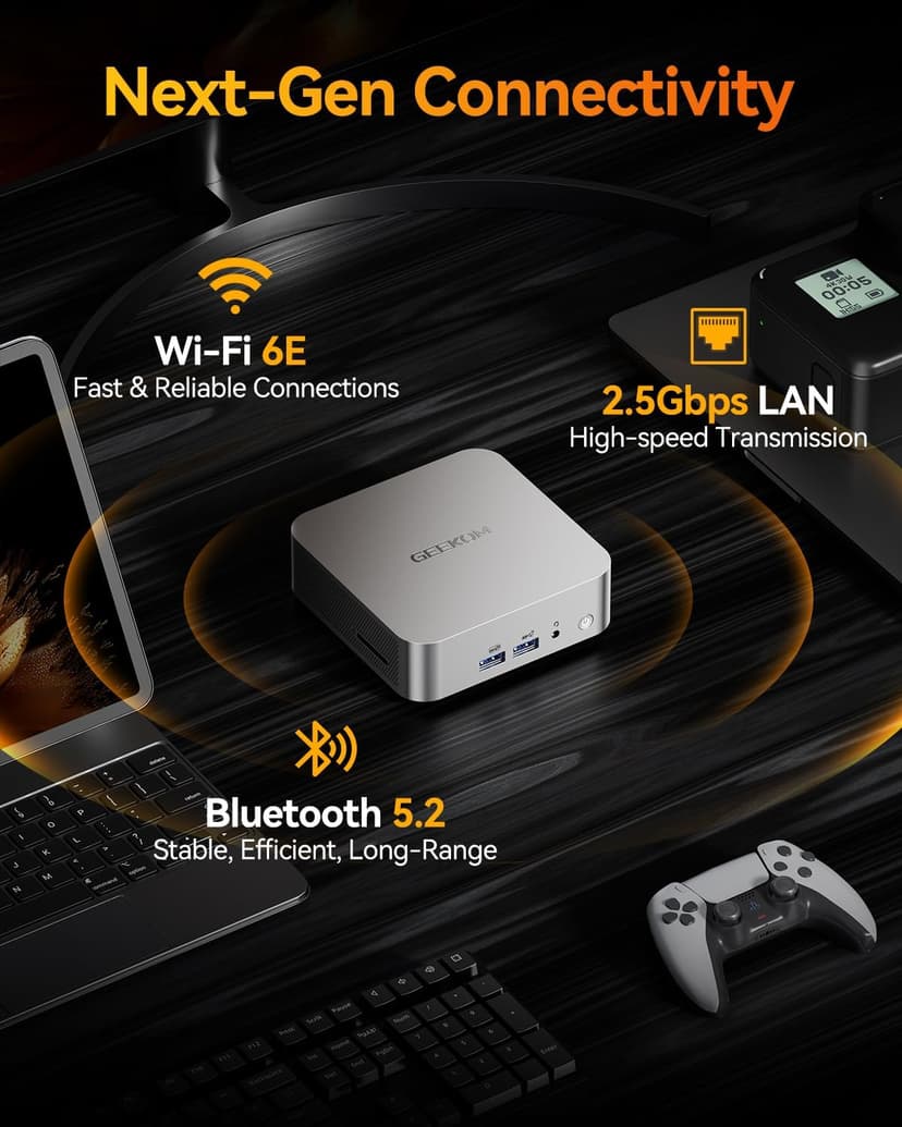 GEEKOM A8 AI Mini PC, AMD Ryzen 9 8945HS (up to 5.2GHz) Mini Computers, 32GB DDR5 5600MHz RAM&2TB PCIe 4.0 SSD, Windows 11 Pro Mini Desktop, AMD Ryzen AI/Radeon 780M/WiFi 6E/BT5.2/USB4/8K/Quad Display