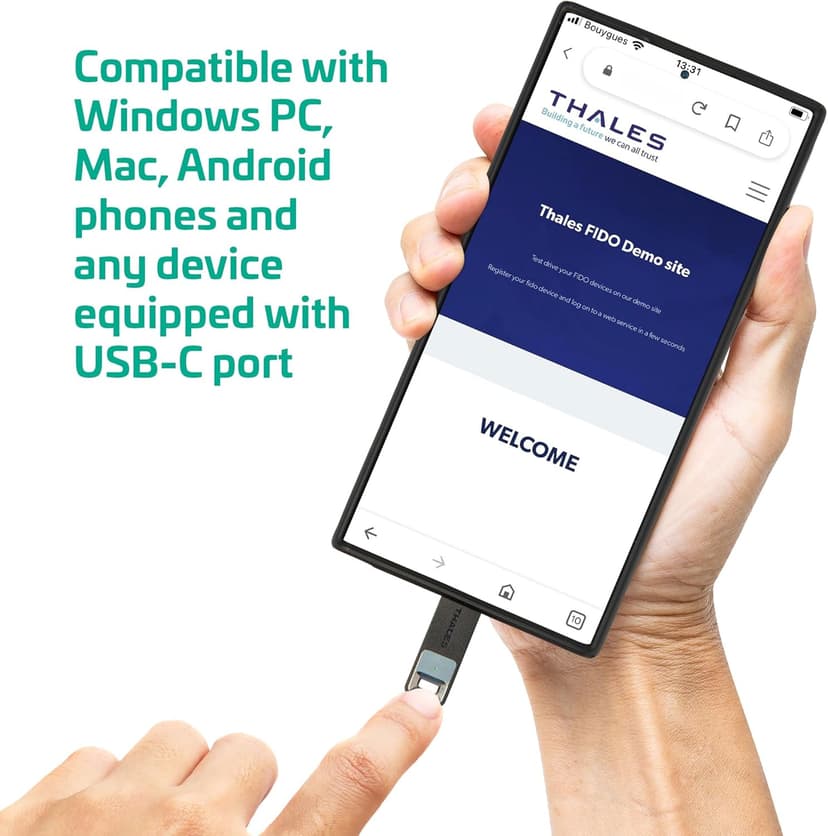 Thales - SafeNet eToken FIDO - FIDO2 Certified Security Key - Passwordless Phishing-Resistant Authentication for Web Apps, Devices & Desktops - USB-C
