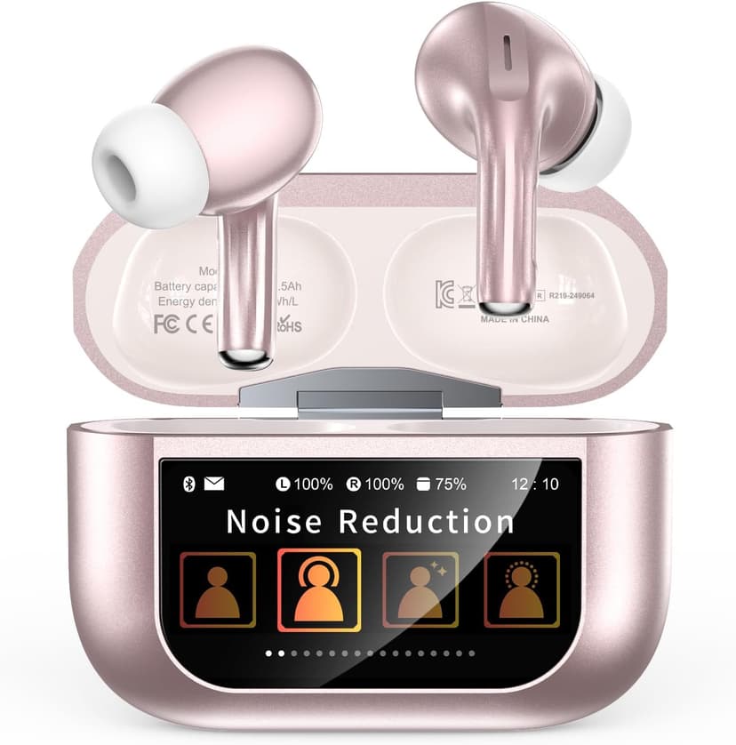 Wireless Earbuds, Bluetooth 5.4 Ear Buds with Multifunctional Touch Screen, ANC/ENC Noise Cancelling Headphones with 48H Playtime, Bass Stereo Sound, for Laptop, Android/iOS, Pad, Rose Gold