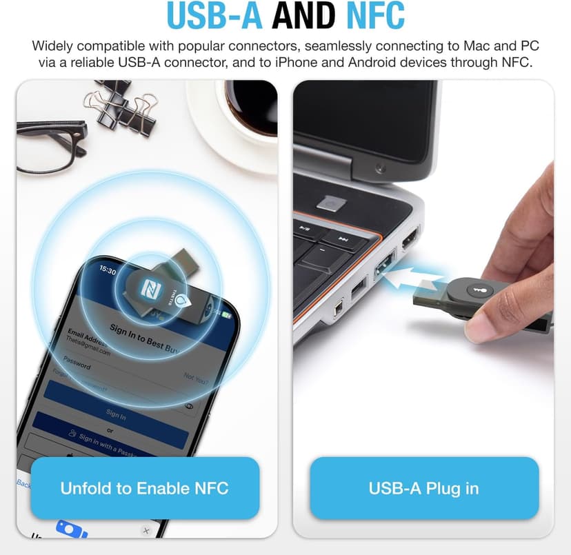 Thetis Pro-A FIDO2 Security Key Passkey Device with USB A & NFC, TOTP/HOTP Authenticator APP, FIDO 2.0 Two Factor Authentication 2FA MFA, Works with Windows/macOS/Linux/Gmail/Facebook/Dropbox/GitHub