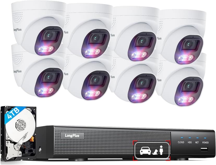 LongPlus 4K PoE Security Camera System, 12MP H.265+ 16CH NVR with 4TB HDD for 24-7 Recording, 8pcs Wired Home Security Camera System, Person Vehicle Pet Detection, CCTV for Businesses Home, LP8MEF8D1
