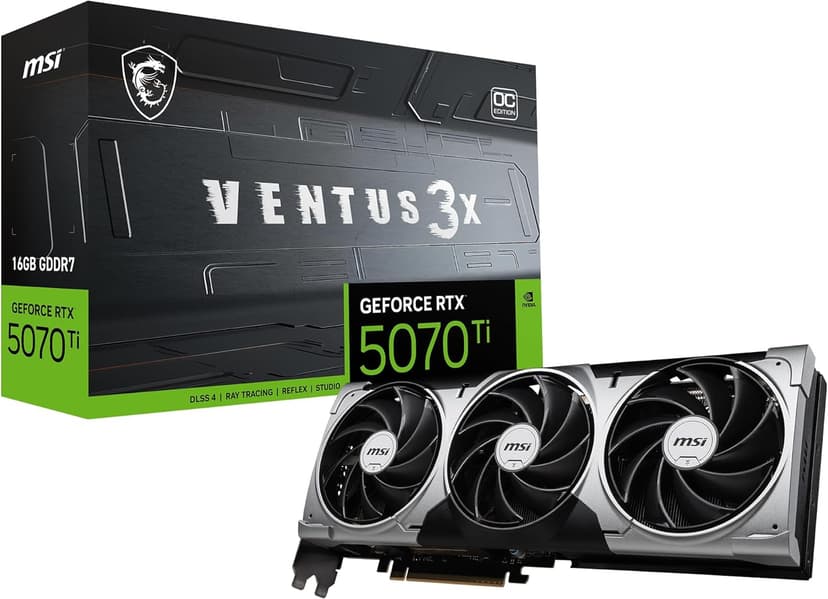 MSI Gaming RTX 5070 Ti 16G Ventus 3X OC Graphics Card (16GB GDDR7, 256-bit, Extreme Performance: 2497 MHz, DisplayPort x 3 2.1a, HDMI 2.1b, NVIDIA Blackwell Architecture)
