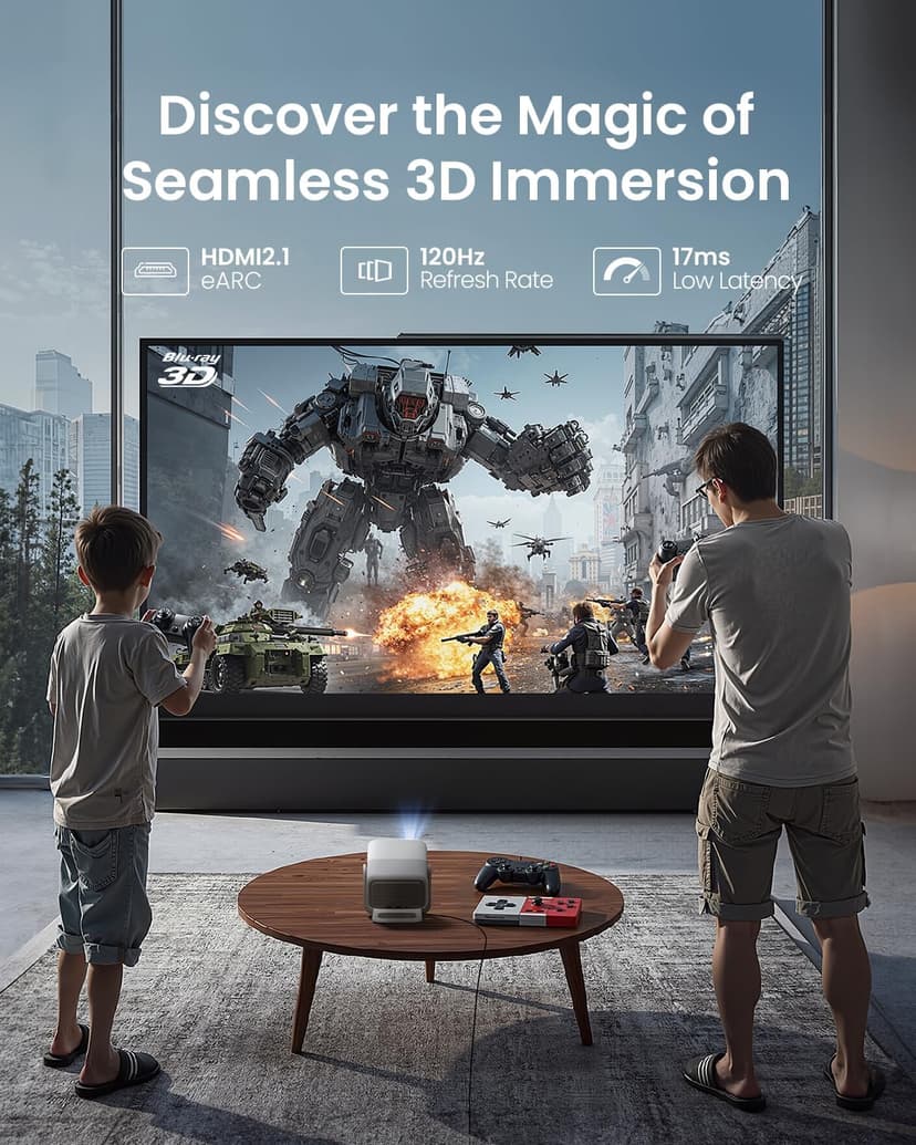 JMGO N1S 4K Smart Portable Projector, Triple Laser, 1100 ISO Lumens, Gimbal Instant Auto Focus, Google TV, Netflix, 110% BT.2020, HDR10, 10W Dolby Audio, Blu-ray 3D, 200" for Home, Outdoor, Gaming