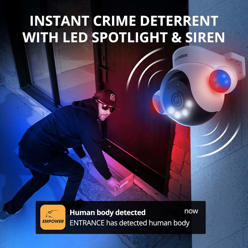 Defender AI Powered Sentinel 4K Wired Security Camera System, 360° PTZ Security Camera System with AI Tracking, Smart Human Detection, Blue-Red Light Deterrence, and Color Night Vision | 4 Cameras 1TB