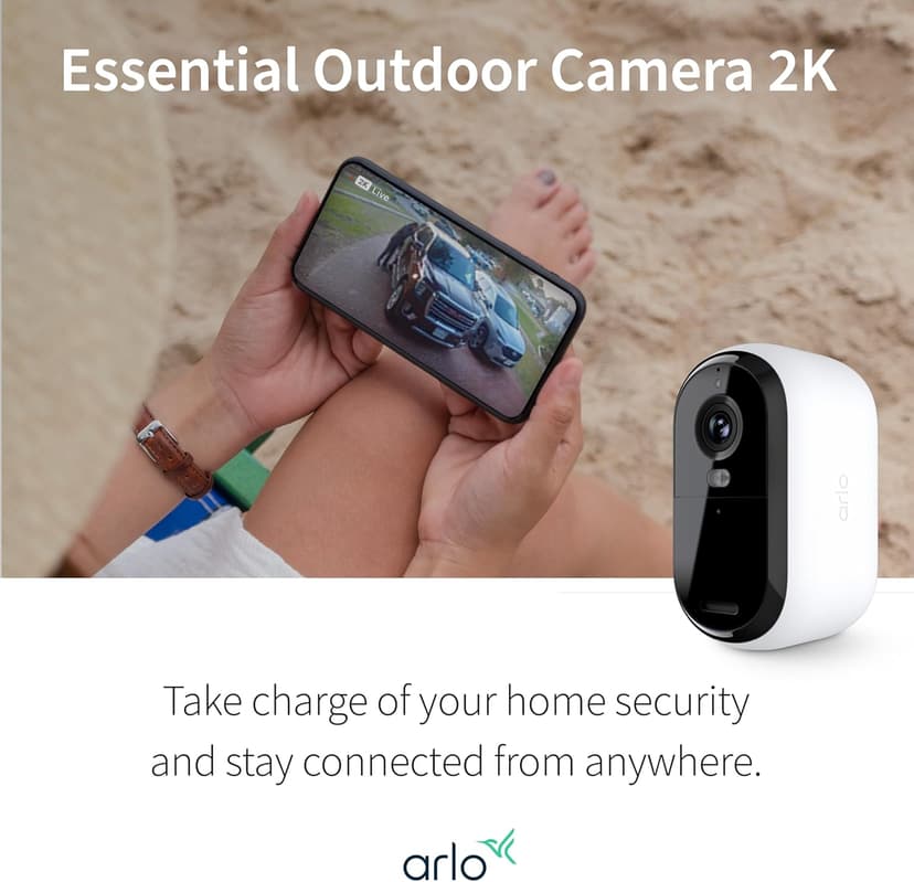 Arlo Essential Security Camera 2K | Outdoor - Indoor | 2nd Gen | Wireless with Spotlight, 2-Way Audio, Color Night Vision, Live Stream, Motion Activation, Real Time Notifications - White, 3 Cameras