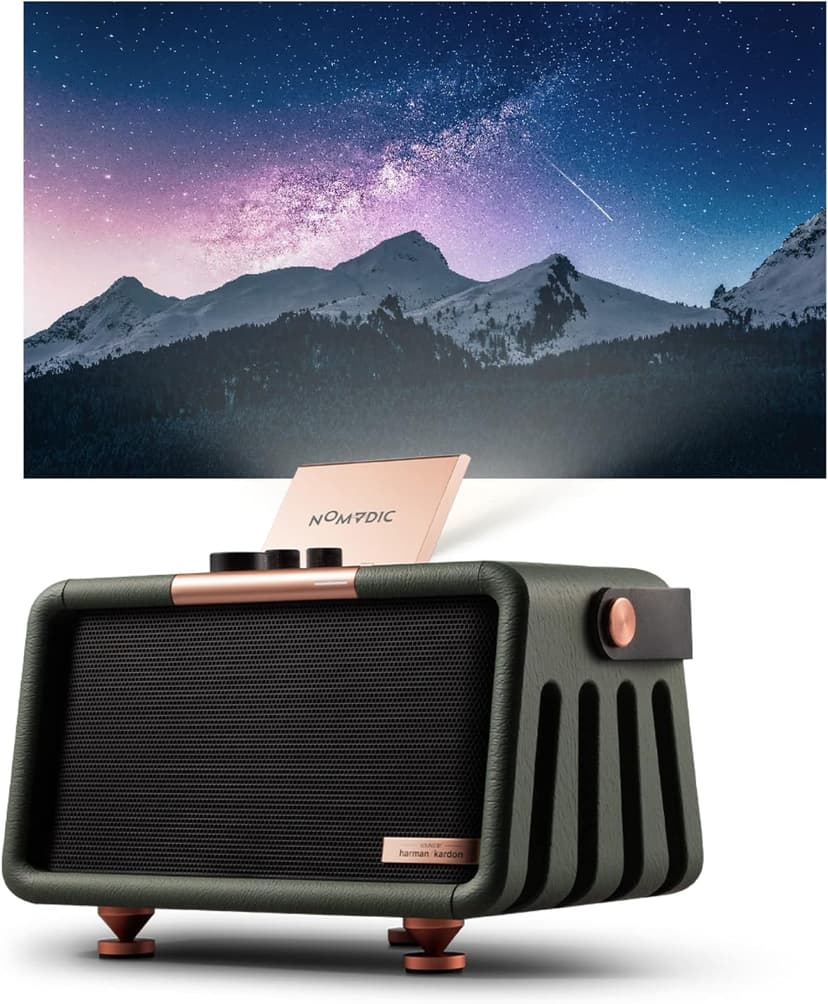 NOMVDIC X300 Outdoor Projector, Battery Powered Projector, Portable Projector with WiFi and Bluetooth, 16W Harman Kardon Speakers, 110" Screen, 1080P, Movie Projector for Outdoor Use