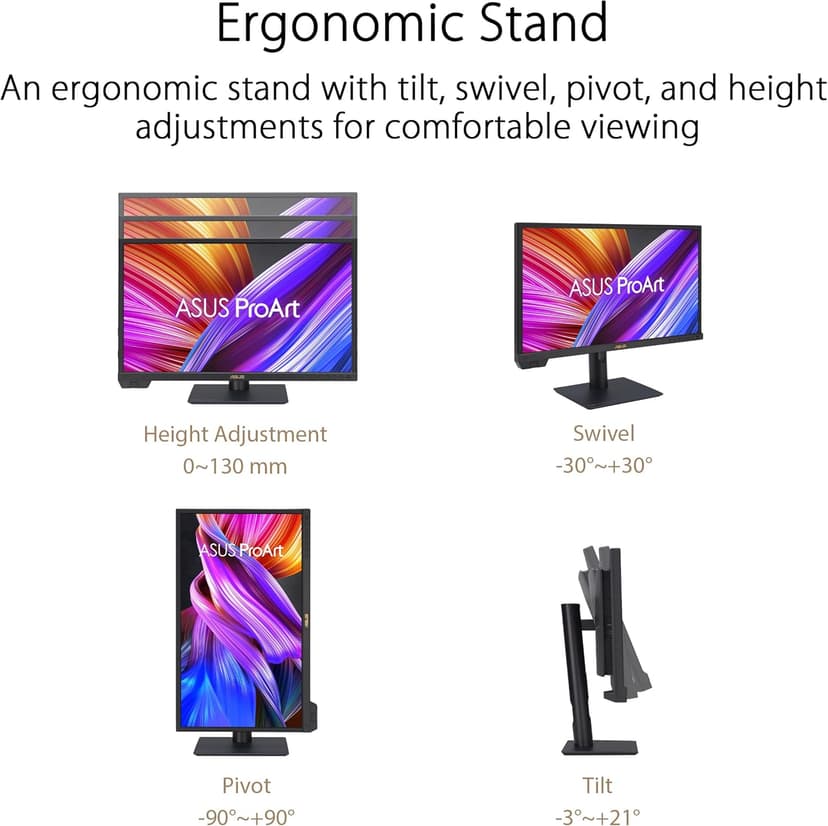 ASUS ProArt Display 24” 4K 12G-SDI HLG Professional Monitor (PA24US) - IPS, UHD (3840 x 2160), 99% Adobe RGB, 95% DCI-P3, ΔE < 1, USB-C, Built-in Motorized Colorimeter, Calman Ready, 3 Year Warranty