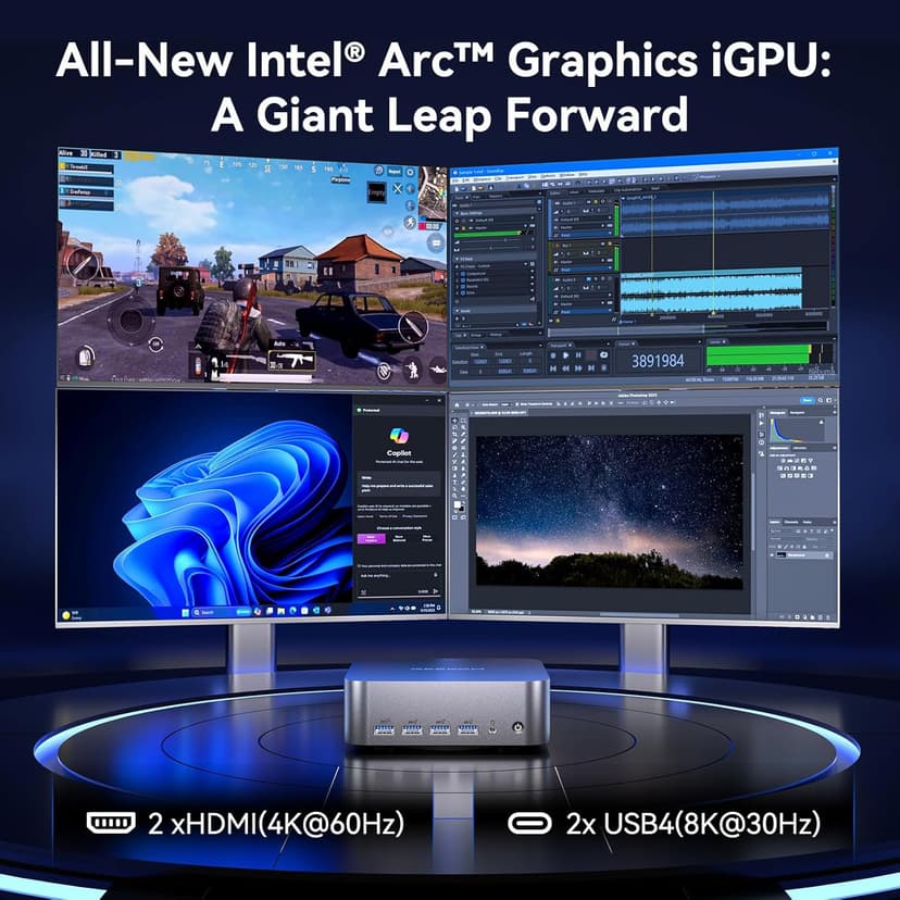 GEEKOM GT1 Mega AI Mini PC, with Intel 14th Gen Ultra 9 185H (Up to 5.1 GHz), 32GB DDR5 2TB M.2 NVMe SSD, Mini Desktop Computers Windows 11 Pro, 2.5G Dual LAN/WiFi 7/BT 5.4/USB4.0/8K/3 Years Warranty