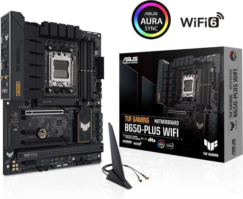 ASUS TUF GAMING B650-PLUS WIFI AMD B650 AM5 Ryzen™ Desktop 9000 8000 and 7000 ATX motherboard, 14 power stages, PCIe® 5.0 M.2 , DDR5 memory, WiFi 6 and 2.5 Gb Ethernet, USB4® support Aura Sync