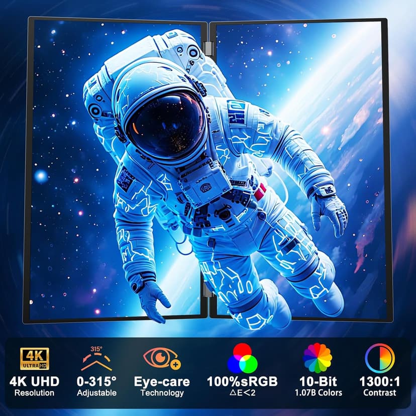 InnoView 23.8" Dual Mnonitor 4K UHD 100% sRGB Dual Screen Monitor 315°Adjustable Foldable Monitor for Laptop MacBook Windows with DP Type-C HDMI (No Driver Needed)