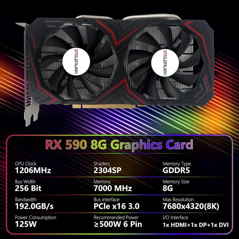 RX 590 Graphics Card 8GB GDDR5 Video Card 256bit PCI Express16X3.0 with Dual Cooling Fans,2304SP GPU DP/HDMI/DVI DirectX 12 Gaming Dual Freeze Fans for Desktop PC