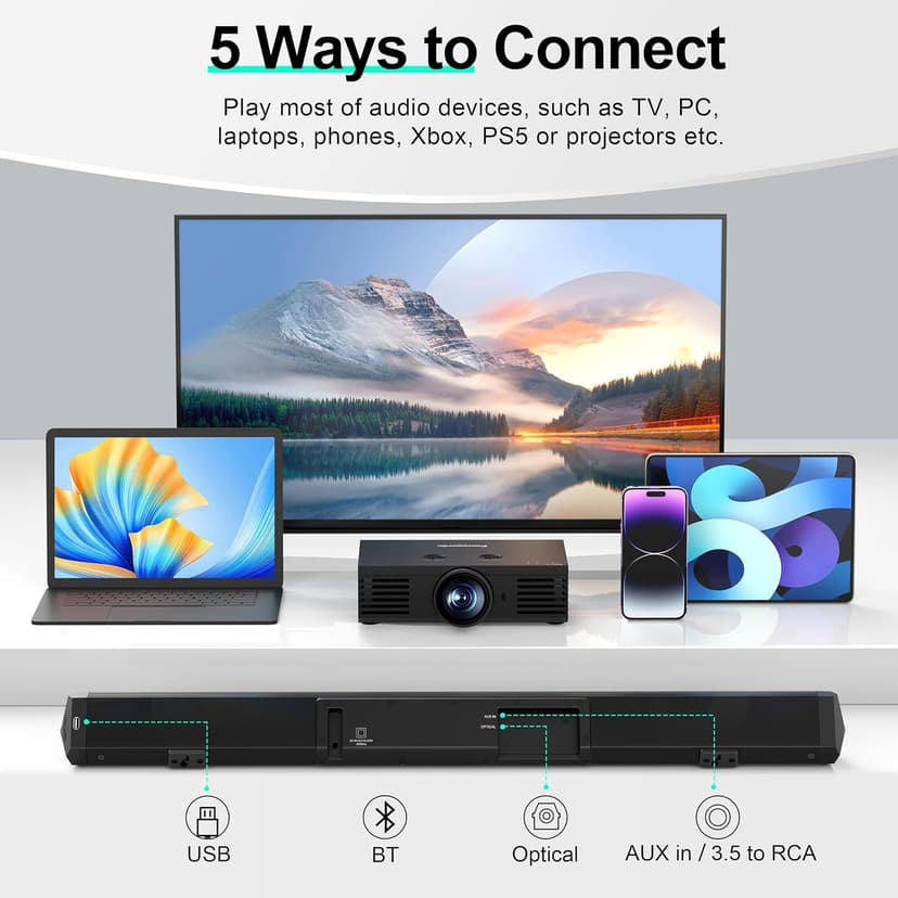 Passau Sound Bar 35 Inch Soundbar for Smart TV Speaker with LED Display, Bluetooth 5.3, Opt/USB/AUX Connectivity, 3 DSP Mode 60W Soundbar for Home Theater Audio PC Gaming Projector -35 Inch