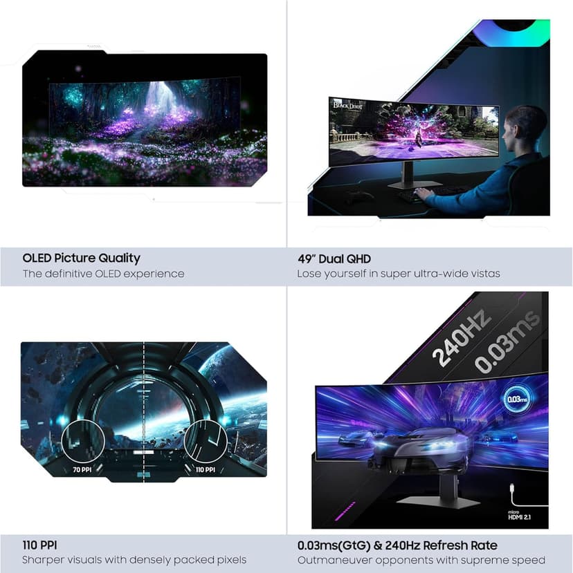 Samsung 49" Odyssey OLED (G93SC) Series Curved Gaming Monitor w QD-OLED, 240Hz, 0.03ms, Dual QHD,DisplayHDR True Black 400,AMD FreeSync Premium Pro,Height Adjustable Stand,3 Yr Warranty,LS49CG932SNXZA