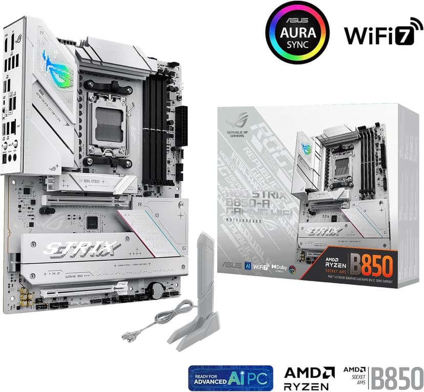 ASUS ROG Strix B850-A Gaming WiFi AMD AM5 B850 ATX Motherboard 14+2+2 Power Stages, DDR5 AEMP, 2.5G LAN, WiFi 7 with Q-Antenna, 4X M.2, PCIe® 5.0, USB 20Gbps Type-C, AI Networking II, ASUS AI Advisor