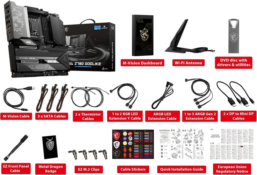 MSI MEG Z790 GODLIKE Gaming Motherboard (Supports 12th/13th/ 14th Gen Intel Processors, LGA 1700, DDR5, PCIe 5.0, M.2, 10Gbps LAN, USB 3.2 Gen2, Wi-Fi 6E, Bluetooth 5.3, Thunderbolt, E-ATX)
