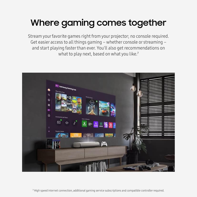 SAMSUNG 120-Inch Class LPU7D Series The Premiere Ultra Short Throw 4K AI Smart TV Laser Projector for Home Theater w/ Gaming Hub, Vision Boost, Powerful Sound, Alexa Built-In, SP-LPU7DSA, 2024