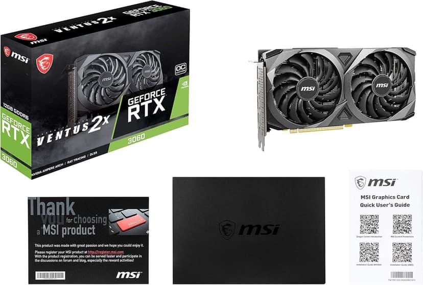 MSI GeForce RTX 3060 Ventus 2X 12G OC, Gaming Graphics Card - NVIDIA RTX 3060, 12GB GDDR6 Memory, 192-bit, 15 Gbps