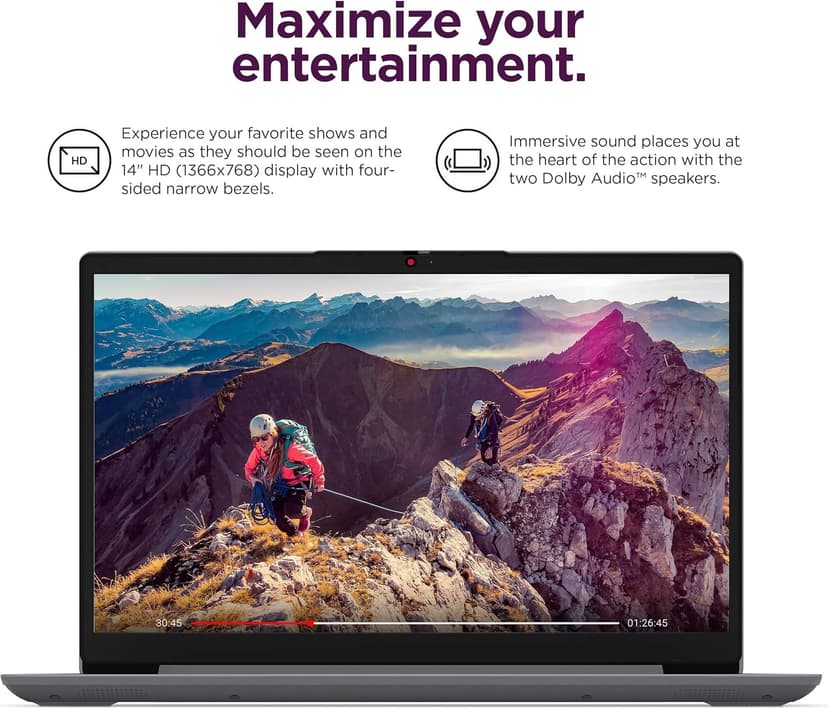 Lenovo IdeaPad Ultra Light Laptop for Student & Home (14" Anti-Glare, Intel Dual Core Processor, 4GB RAM, 128GB Storage (64GB+ 64GB SD)), 1 Year Office 365, Webcam, Wi-Fi 6, Win 11 Home in S, Grey